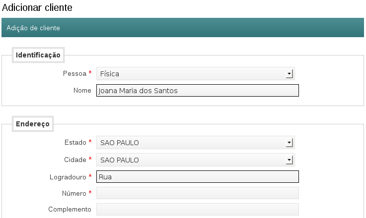 Cadastro de clientes